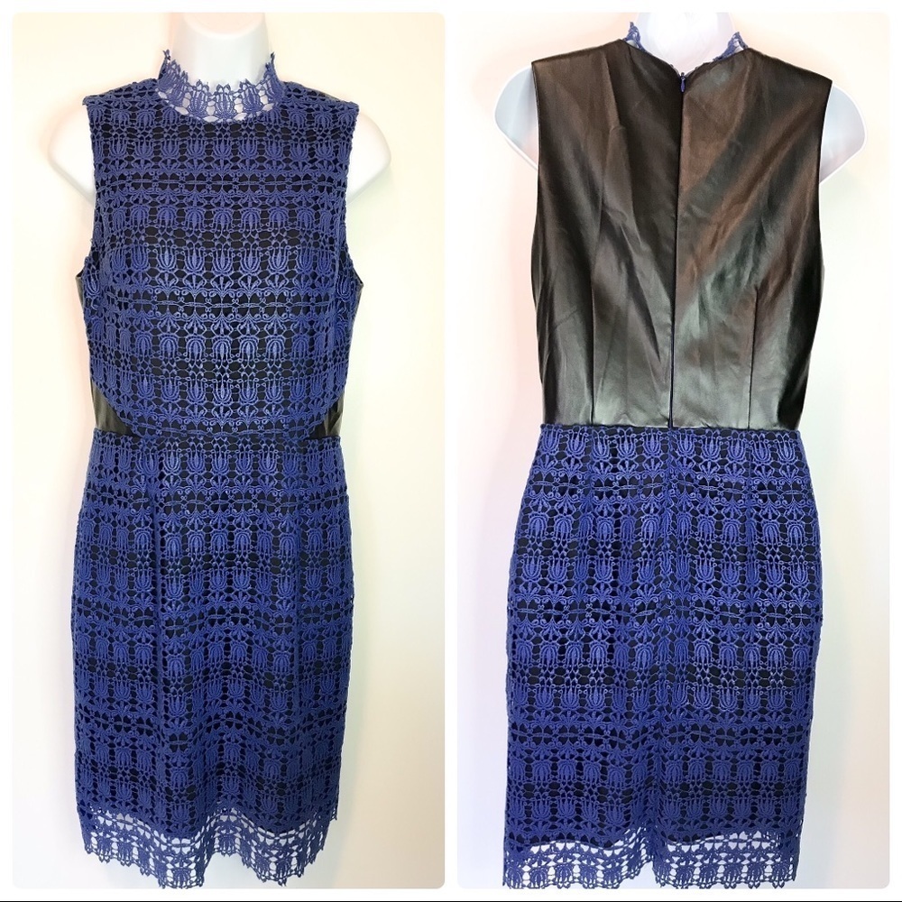 Cynthia Steffe blue lace black vegan leather dress